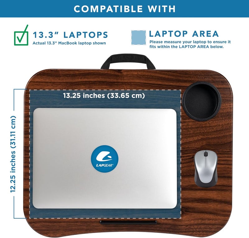 LapGear Cup Holder Lap Desk with Device Ledge - Espresso Woodgrain - Fits up to 14 Inch Laptops - Style No. 46324 - Image 3